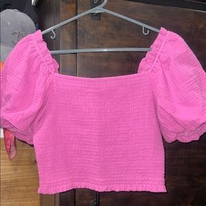 Lush Vibrant Pink Puff Sleeve Blouse